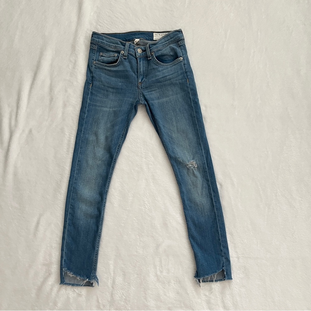 RAG & BONE Capri Jeans Sz 25 Blue Sunset Distressed Raw Hem Skinny Mid Rise